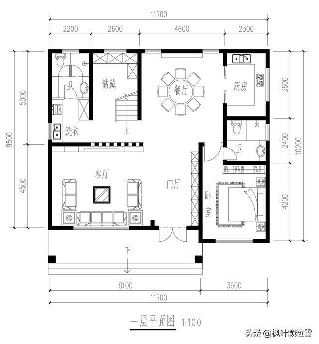 12米11米乡村自建宅入户大客厅大餐厅小建筑也有大气派(图1)